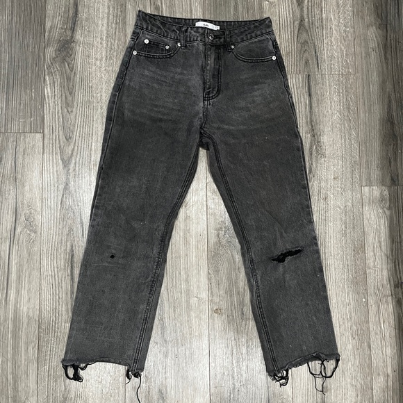 ADIKA Black High Rise Mom Jeans Raw Hem Pants - Picture 1 of 3